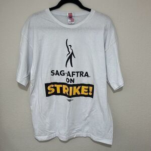 Bayside The True American Mens White Sag Aftra On‎ Strike Cotton Shirt Size XL